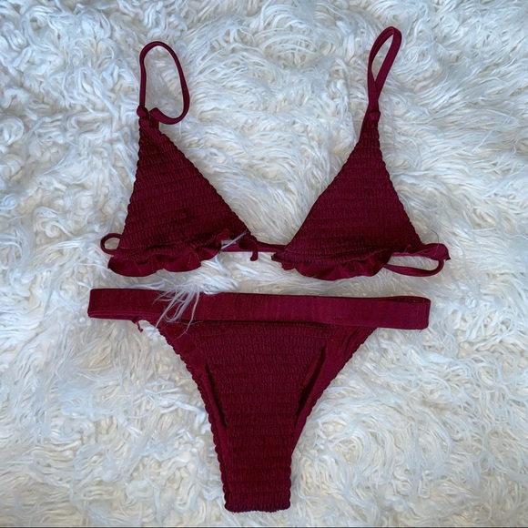 Magenta Ruffles Bralette Smocked Bathing Suit -S - Picture 3 of 6